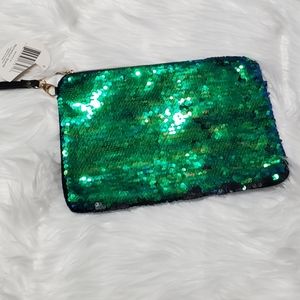 Chole Alexis Green/Black Sequin Make-up Bag/Clutch